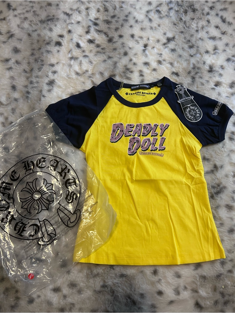 Chrome Hearts Yellow & Navy "Deadly Doll" Raglan Tee